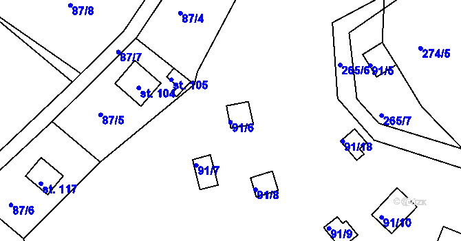 Parcela st. 91/6 v KÚ Hřešihlavy, Katastrální mapa