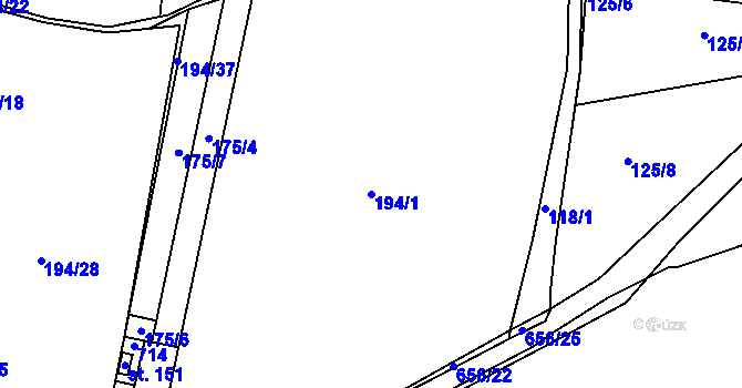 Parcela st. 194/1 v KÚ Hříběcí, Katastrální mapa