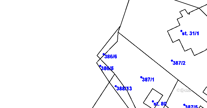 Parcela st. 386/6 v KÚ Hříběcí, Katastrální mapa