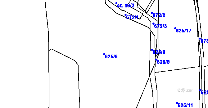 Parcela st. 625/6 v KÚ Hříběcí, Katastrální mapa