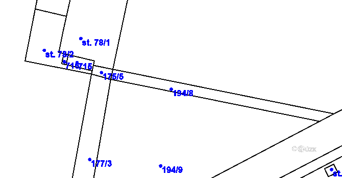 Parcela st. 194/8 v KÚ Hříběcí, Katastrální mapa