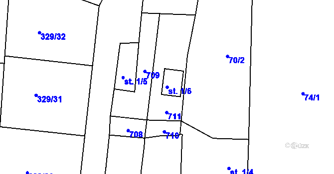 Parcela st. 1/6 v KÚ Hříběcí, Katastrální mapa
