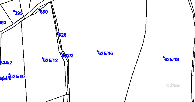 Parcela st. 625/16 v KÚ Hříběcí, Katastrální mapa