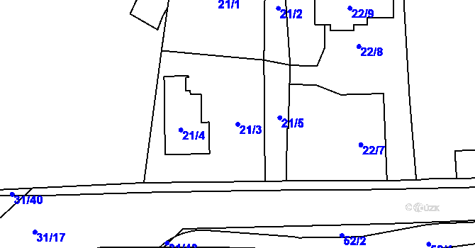 Parcela st. 21/3 v KÚ Hřibsko, Katastrální mapa