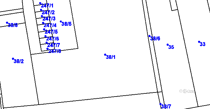 Parcela st. 38/1 v KÚ Hřibsko, Katastrální mapa