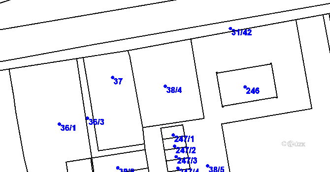 Parcela st. 38/4 v KÚ Hřibsko, Katastrální mapa