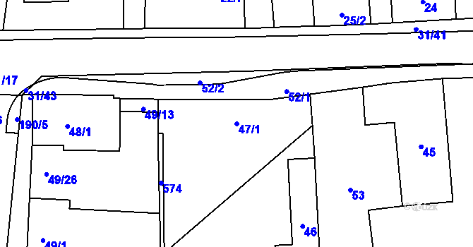Parcela st. 47/1 v KÚ Hřibsko, Katastrální mapa