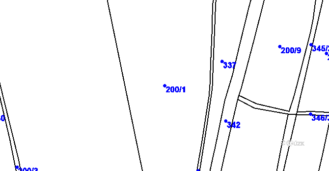 Parcela st. 200/1 v KÚ Hřibsko, Katastrální mapa