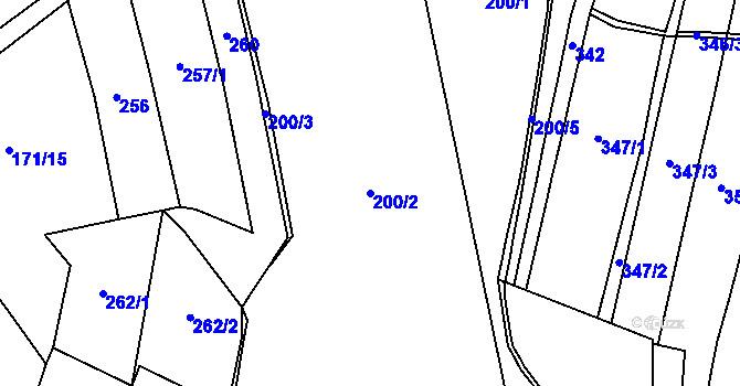 Parcela st. 200/2 v KÚ Hřibsko, Katastrální mapa