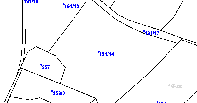 Parcela st. 191/14 v KÚ Hřibsko, Katastrální mapa