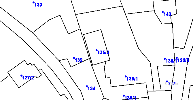 Parcela st. 135/3 v KÚ Hřibsko, Katastrální mapa