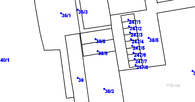 Parcela st. 38/9 v KÚ Hřibsko, Katastrální mapa