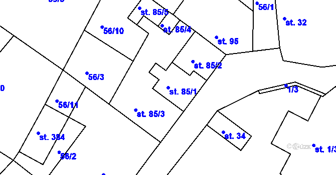 Parcela st. 85/1 v KÚ Hřiměždice, Katastrální mapa