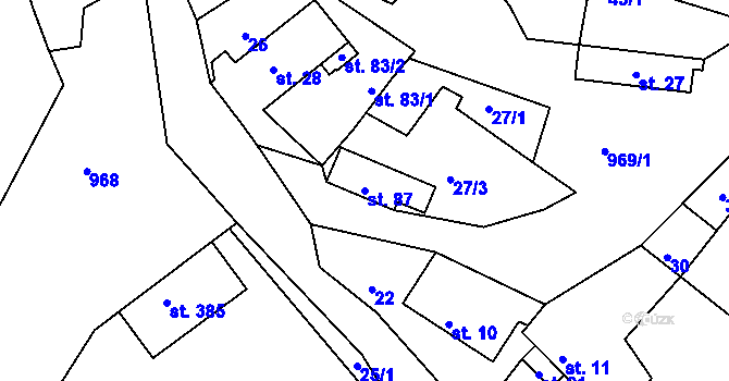 Parcela st. 87 v KÚ Hřiměždice, Katastrální mapa