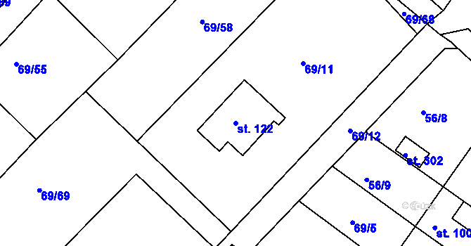 Parcela st. 122 v KÚ Hřiměždice, Katastrální mapa