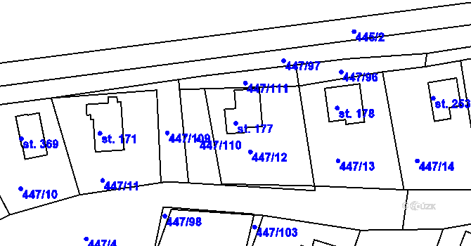 Parcela st. 177 v KÚ Hřiměždice, Katastrální mapa