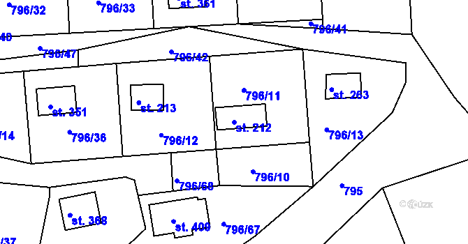 Parcela st. 212 v KÚ Hřiměždice, Katastrální mapa