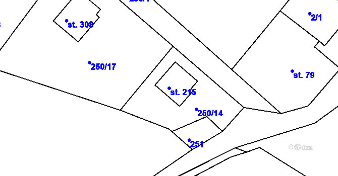 Parcela st. 215 v KÚ Hřiměždice, Katastrální mapa