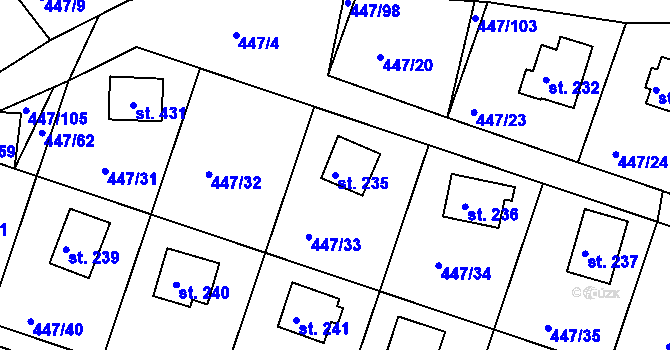 Parcela st. 235 v KÚ Hřiměždice, Katastrální mapa