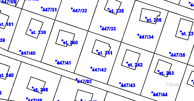 Parcela st. 241 v KÚ Hřiměždice, Katastrální mapa