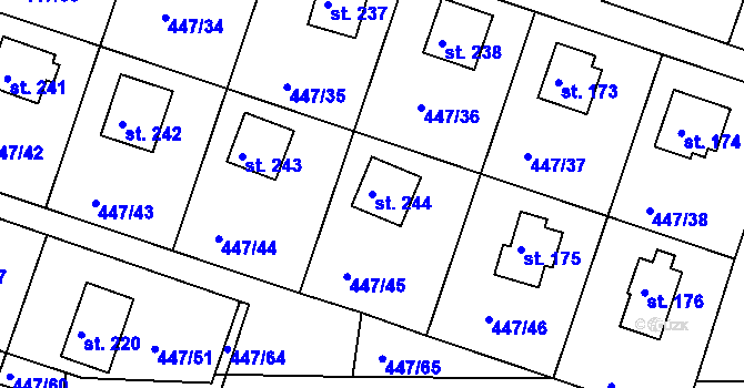 Parcela st. 244 v KÚ Hřiměždice, Katastrální mapa