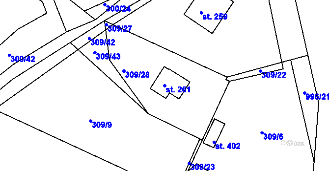 Parcela st. 261 v KÚ Hřiměždice, Katastrální mapa