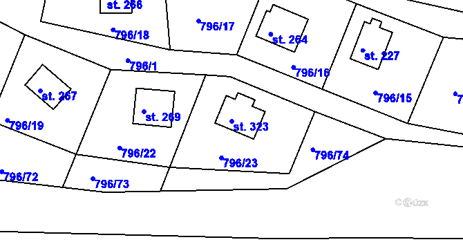 Parcela st. 323 v KÚ Hřiměždice, Katastrální mapa