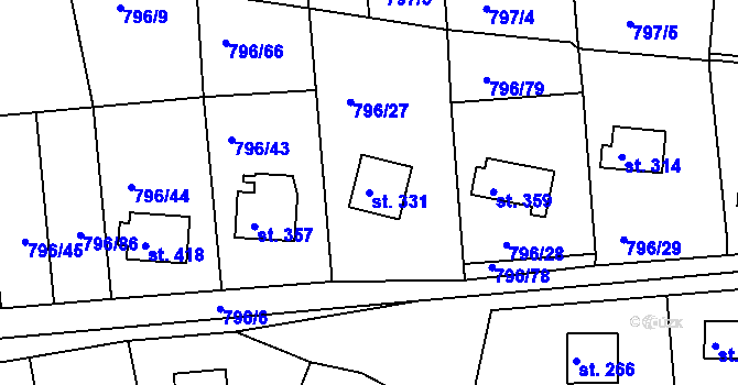 Parcela st. 331 v KÚ Hřiměždice, Katastrální mapa