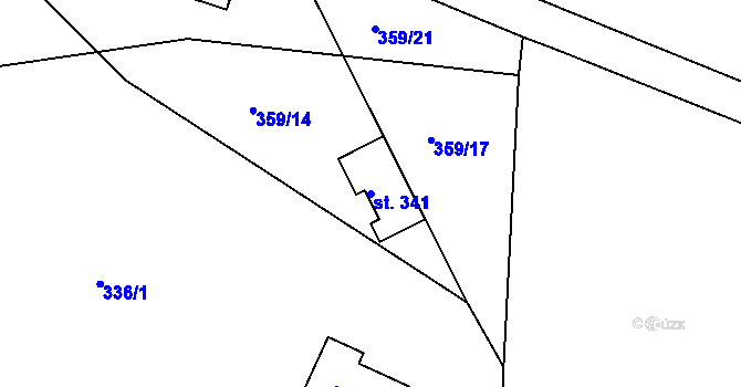 Parcela st. 341 v KÚ Hřiměždice, Katastrální mapa