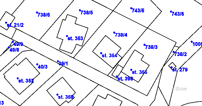 Parcela st. 354 v KÚ Hřiměždice, Katastrální mapa