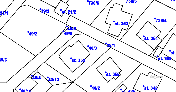 Parcela st. 40/3 v KÚ Hřiměždice, Katastrální mapa
