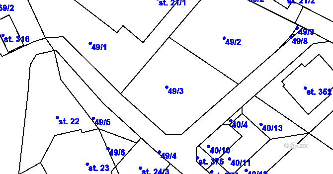 Parcela st. 49/3 v KÚ Hřiměždice, Katastrální mapa