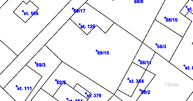 Parcela st. 69/10 v KÚ Hřiměždice, Katastrální mapa