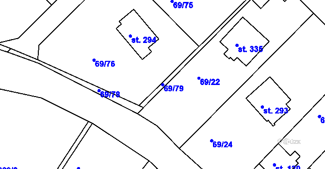 Parcela st. 69/79 v KÚ Hřiměždice, Katastrální mapa