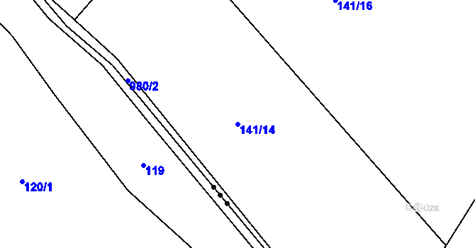 Parcela st. 141/14 v KÚ Hřiměždice, Katastrální mapa