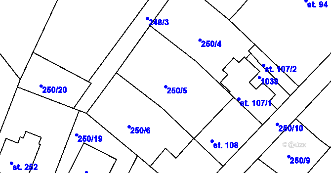 Parcela st. 250/5 v KÚ Hřiměždice, Katastrální mapa