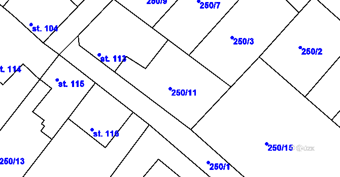 Parcela st. 250/11 v KÚ Hřiměždice, Katastrální mapa