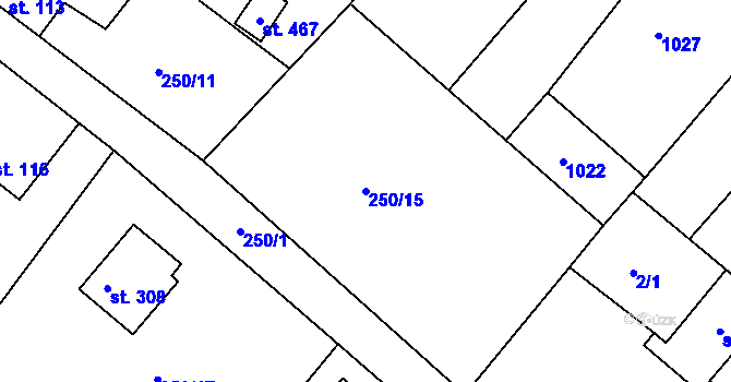 Parcela st. 250/15 v KÚ Hřiměždice, Katastrální mapa