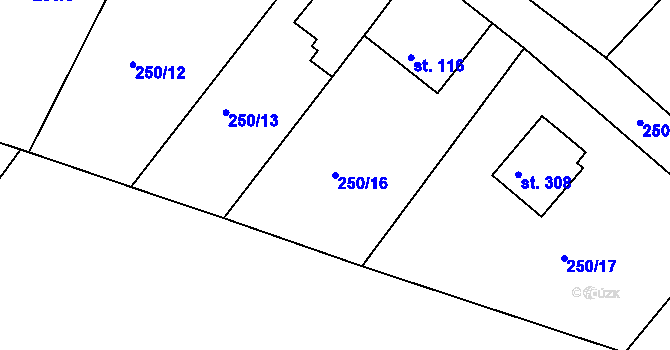 Parcela st. 250/16 v KÚ Hřiměždice, Katastrální mapa