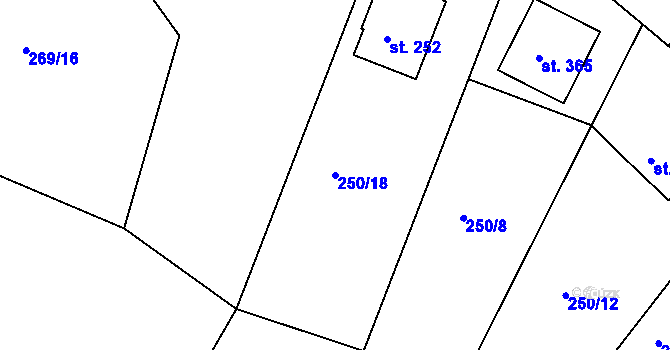Parcela st. 250/18 v KÚ Hřiměždice, Katastrální mapa