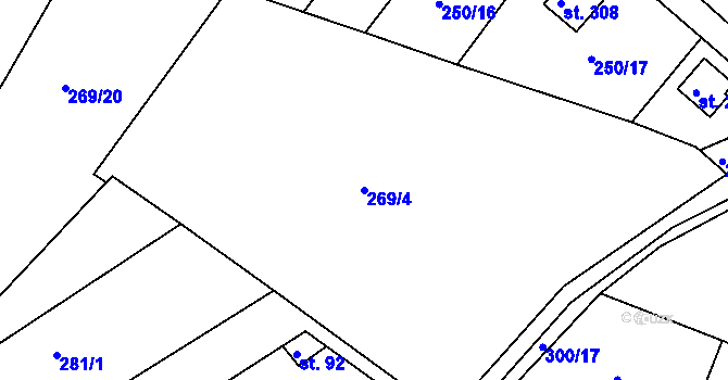 Parcela st. 269/4 v KÚ Hřiměždice, Katastrální mapa