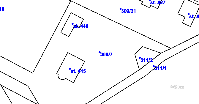 Parcela st. 309/7 v KÚ Hřiměždice, Katastrální mapa