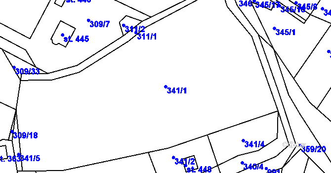 Parcela st. 341/1 v KÚ Hřiměždice, Katastrální mapa