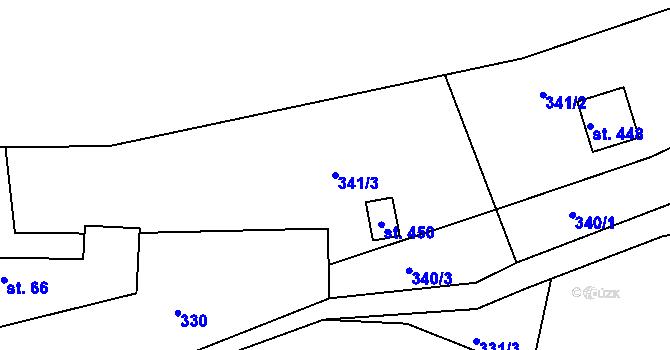 Parcela st. 341/3 v KÚ Hřiměždice, Katastrální mapa