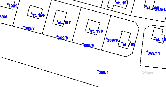 Parcela st. 369/9 v KÚ Hřiměždice, Katastrální mapa