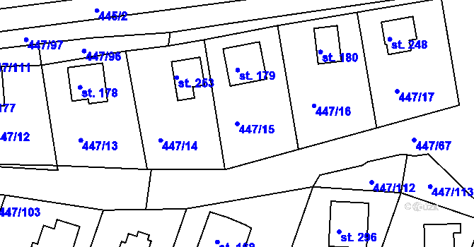 Parcela st. 447/15 v KÚ Hřiměždice, Katastrální mapa