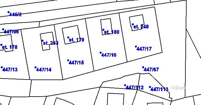 Parcela st. 447/16 v KÚ Hřiměždice, Katastrální mapa