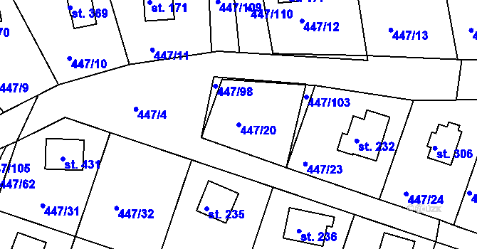 Parcela st. 447/20 v KÚ Hřiměždice, Katastrální mapa