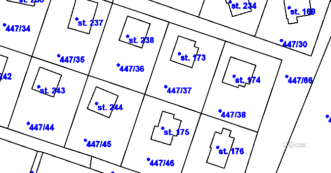 Parcela st. 447/37 v KÚ Hřiměždice, Katastrální mapa