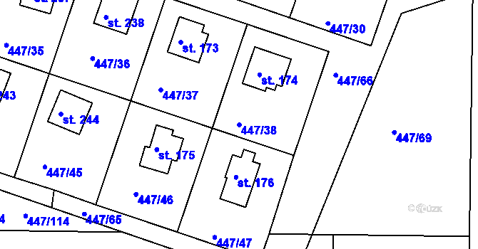 Parcela st. 447/38 v KÚ Hřiměždice, Katastrální mapa